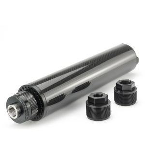8.85″L 1.85″OD Carbon Fiber Modular Solvent Trap MST 8x Aluminum Cups 1/2×28,5/8×24 with 1/2×28,.578×28.9/16×24,13.5x1LH Booster - Polymer80 Builds